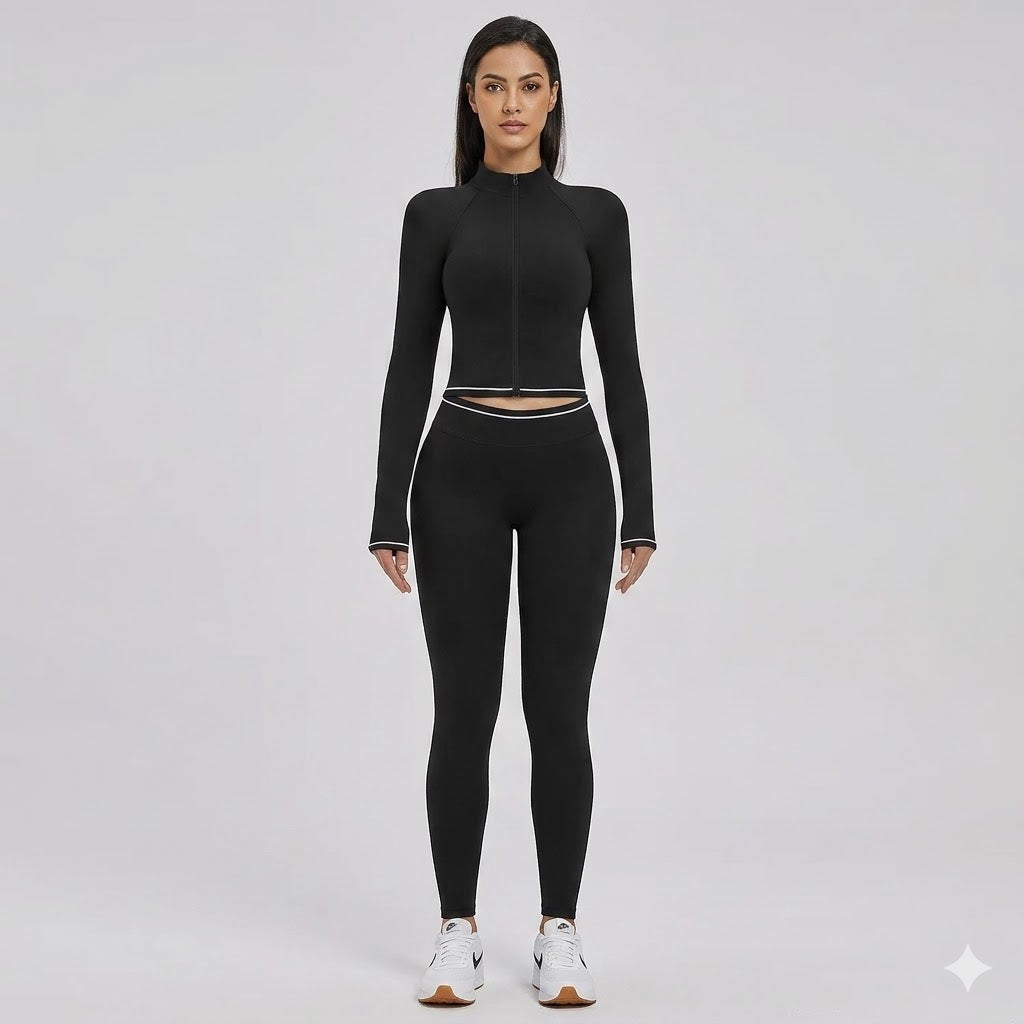 Conjunto Fitness c/ Casaco de Manga Comprida e Calções